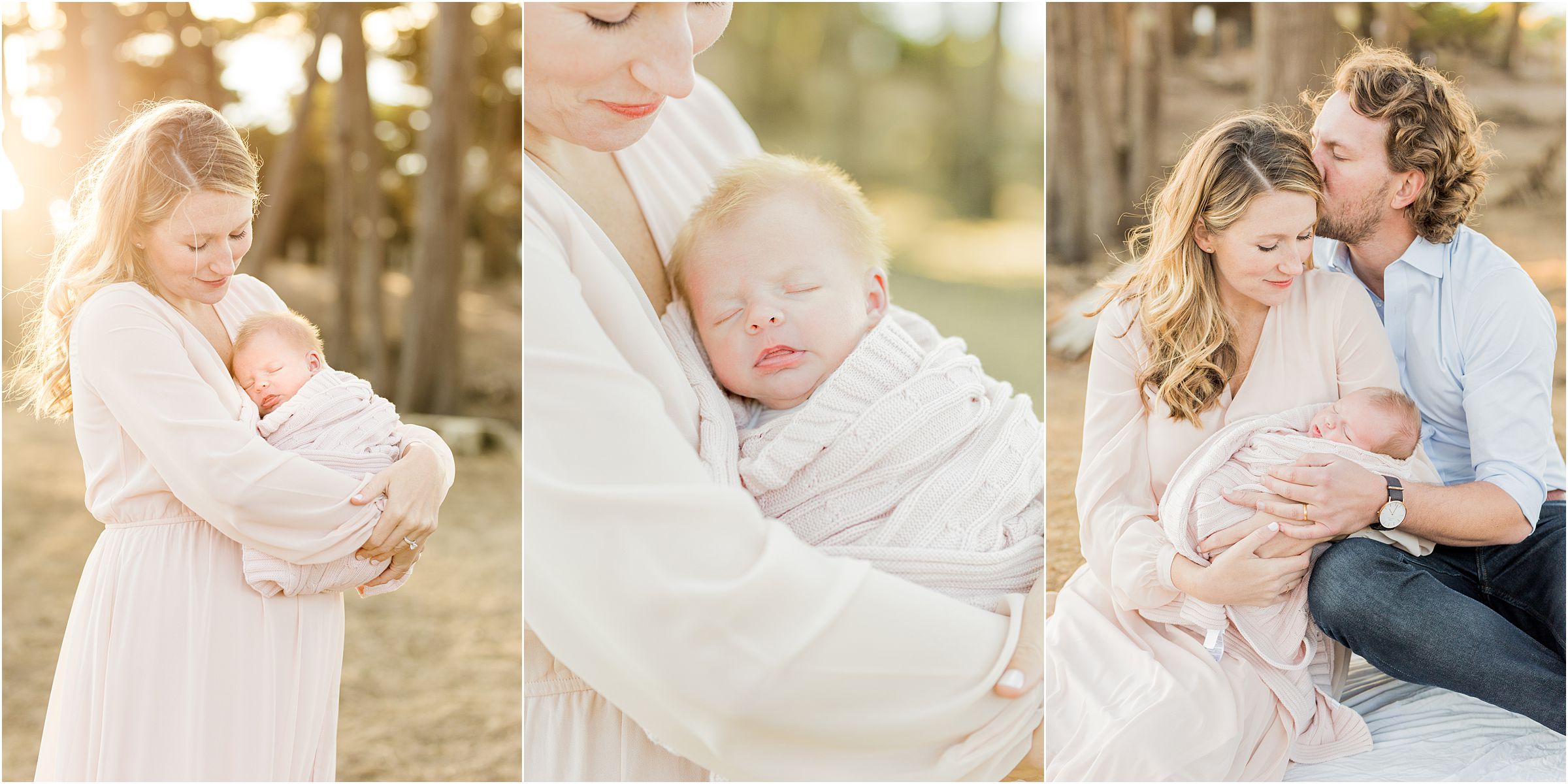 Outdoor Newborn Photography in San Francisco at Lands end Light and airy Bay Area newborn photography